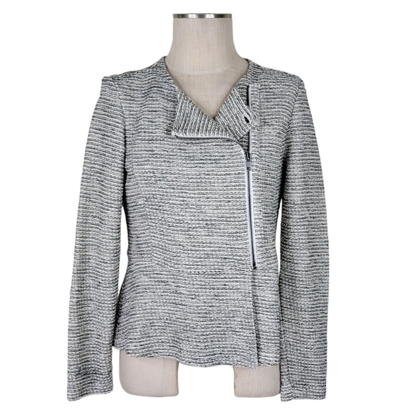 Ann Taylor Loft Factory Moto Tweed Cardigan Size S Asymmetrical Zipper Peplum - Picture 1 of 12
